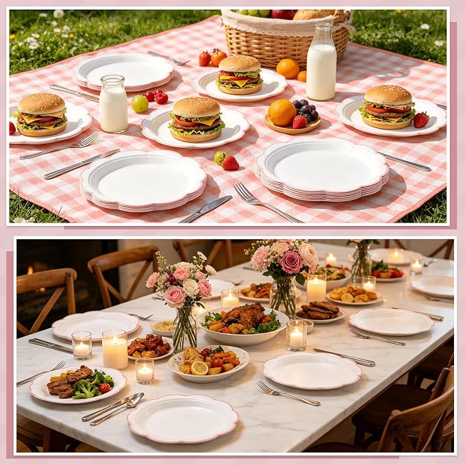30 Pcs Pink and White Paper Plates, 9 Inch White Plates - Image 7