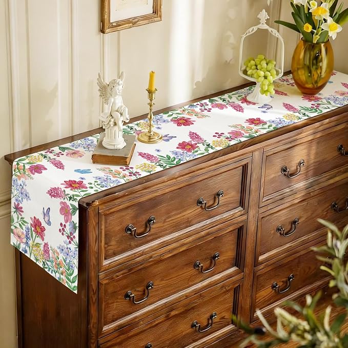 Summer Wildflower Table Runner Butterfly Burlap Table Runners, Watercolor - Image 5