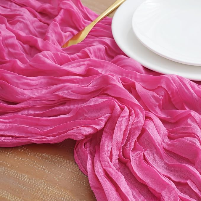Asee'm 6pcs Hot Pink Cheesecloth Table Runner Summer 10FT Fuchsia Gauze | Boho - Image 4