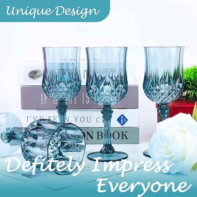 12Pack Plastic Wine Glasses, 7oz Vintage Goblets - Image 5