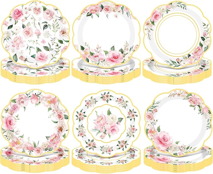 120 Pcs Spring Floral Paper Plates 7 Inch Pink Floral Party Decoration Plates by Umigy