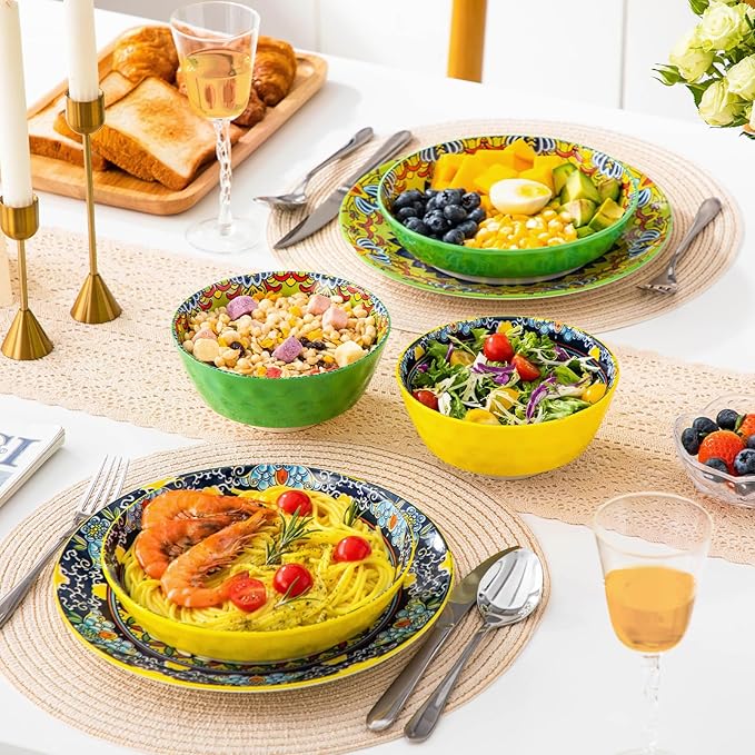 vancasso 32 Oz Pasta Bowls, Porcelain Large Colorful Salad Soup Bowls Set of 6 - Image 6