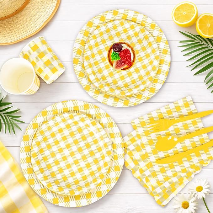 Vyntra Checkered Gingham Paper Plates and Napkins Set - Image 5
