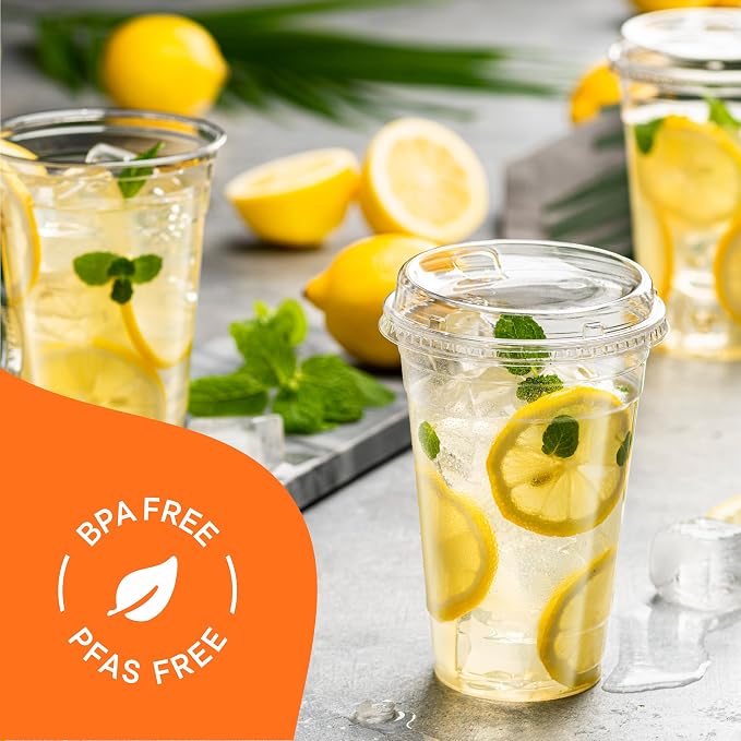 20 oz Clear Plastic Cups with Strawless Sip-Lids PET Crystal Clear Disposable - Image 3