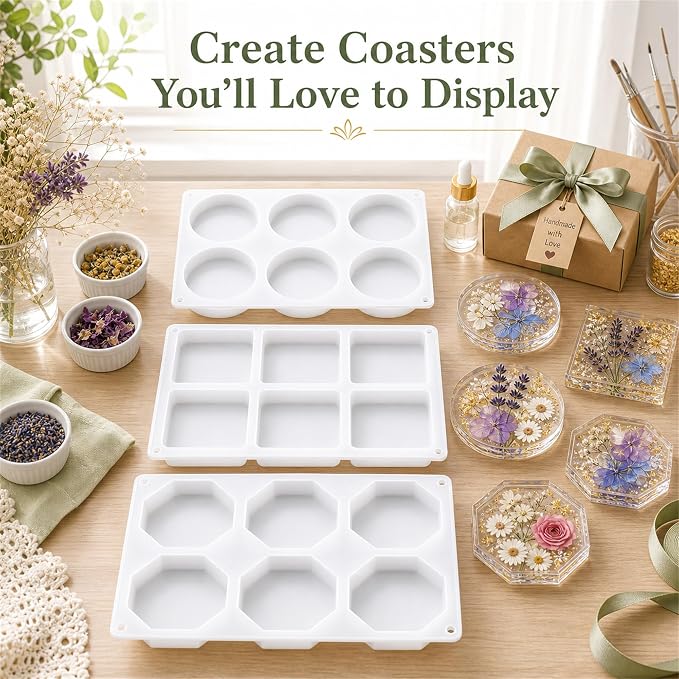 3 Shapes Large Coaster Molds for Epoxy Resin, Silicone Molds for Resin | 18 - Image 2