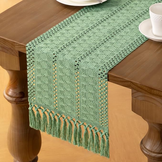 MLMW Boho Sage Green Table Runner 36 inches Short Coffee Spring Easter Table - Image 3