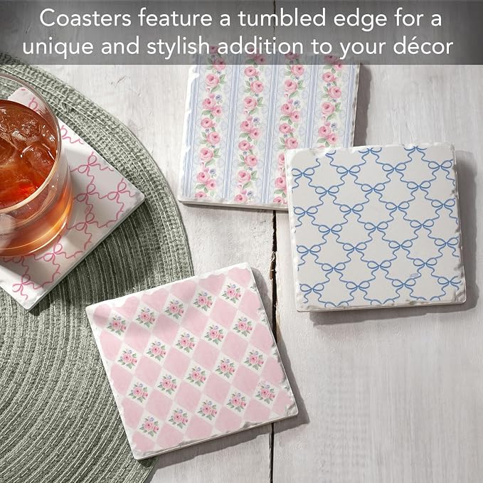 Thirstystone Pure Romance 4 Pack Assorted Tumbled Tile Stone Coasters | 4" - Image 2