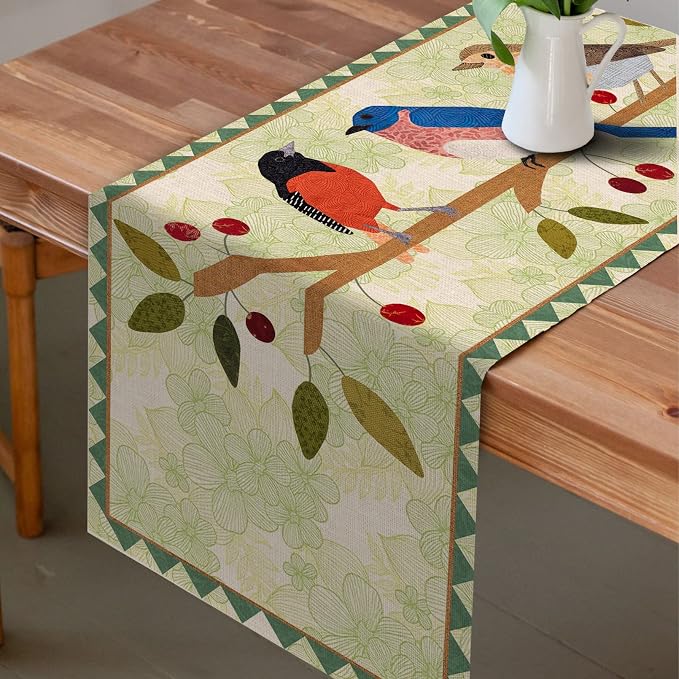 Seliem Summer Birds Tree Branches Table Runner, Cardinal Home Kitchen | Dining - Image 2
