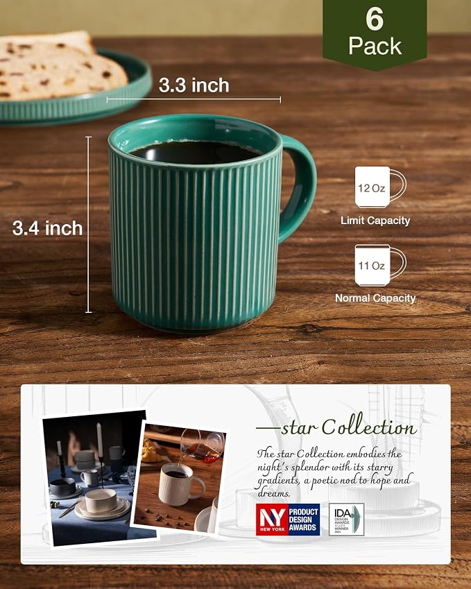 famiware Coffee Mug Set for 6, Star 12 oz Catering Mugs Cup Set - Image 5