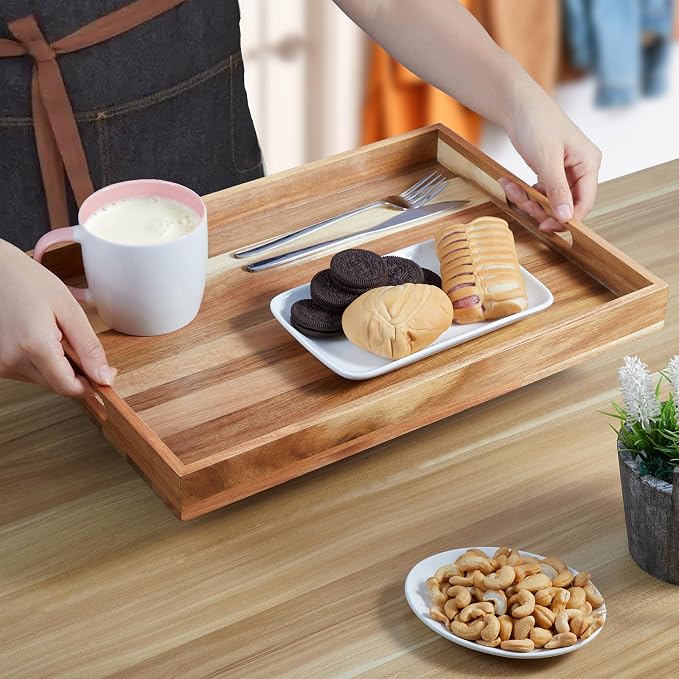 17 Inch Acacia Wood Serving Tray - Image 5