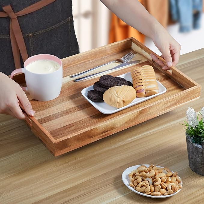 2 Pack Acacia Wood Serving Tray - Image 6