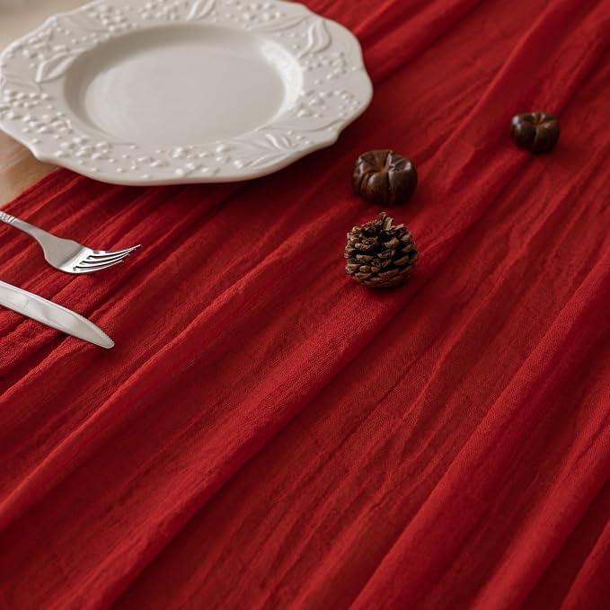 10Pcs Red Cheesecloth Table Runner 120 Inches - Image 2