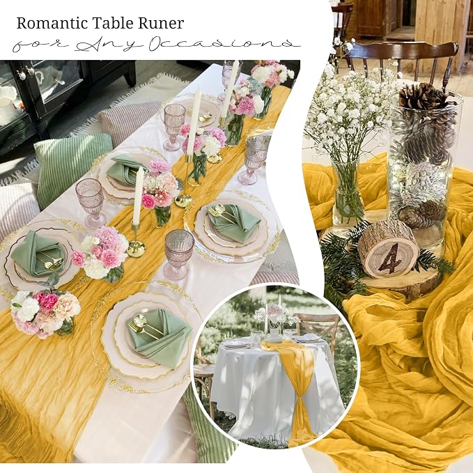 10 Pack Gold Cheesecloth Table Runner 17x108 Inch Boho Gauze Cheese Cloth Table - Image 7