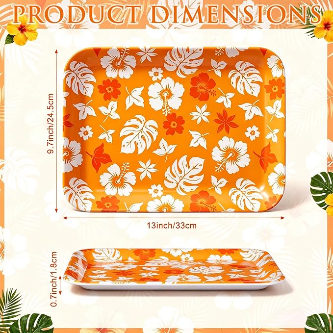 4 Pieces Tropical Serving Trays Hibiscus Floral Melamine Platters Reusable - Image 2