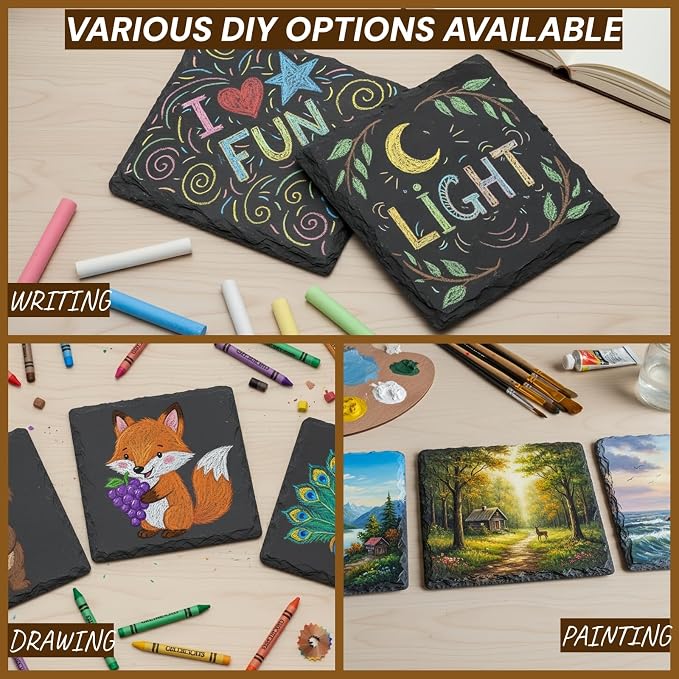 ZOOFOX 24 Pieces Drink Coasters, 4 Inch Square Slate Stone Coaster - Image 5