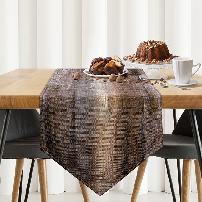 Brown Grey Table Runner, Abstract Modern Art Burlap Table Runners - Image 2