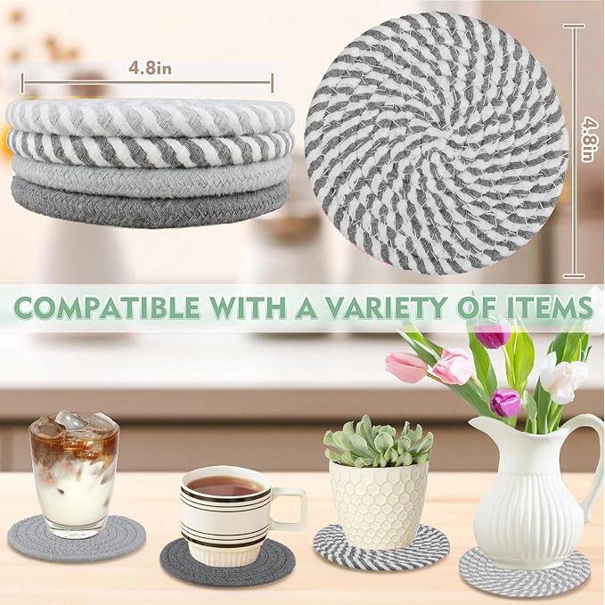 4.8 inch Drink Coasters Set of 4, Cotton Woven Coasters - Image 3
