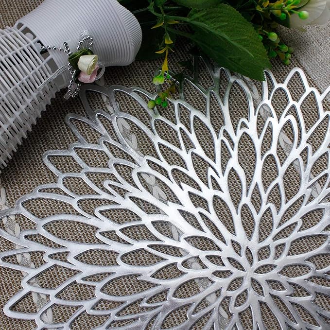 15 Inch Silver Round Placemats for Dinner Table Set of 6 | AdasBridal Placemats - Image 5
