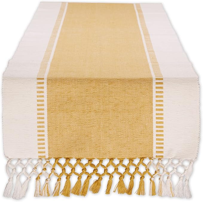 DII Dobby Stripe Table Runner, Honey Gold & Cream Background by DII