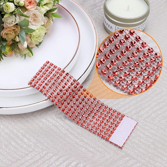 Red Napking Rings Holder Set of 150pcs, Diamond Crystal Napkin Rings Bulk - Image 2