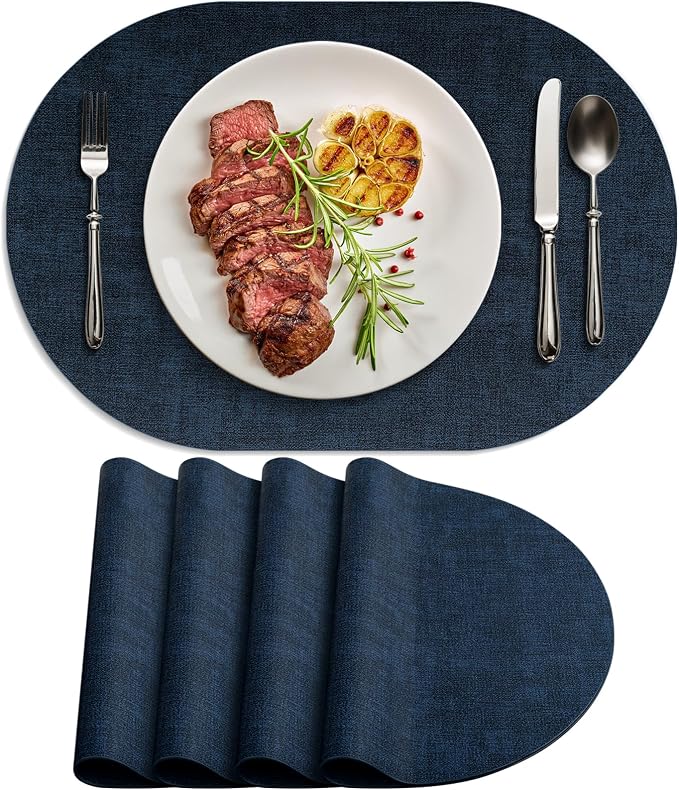 Placemats Set of 4-17" x 11.8" Waterproof & Heat Resistant Oval Place Mats by Delicateandelegantplacemats