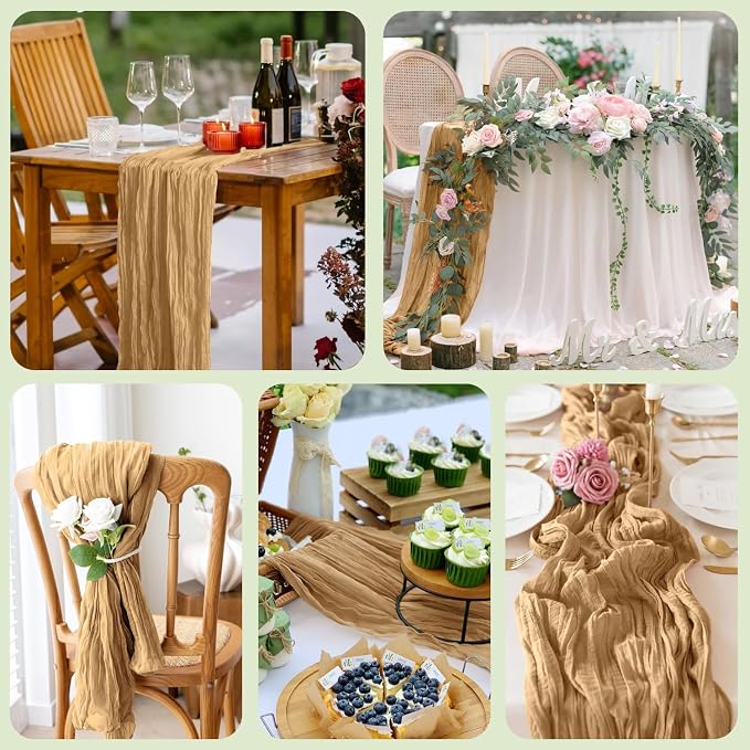 Cheesecloth Table Runner Khaki 10FT Boho Gauze Runner, 12 Pack | 120 Inch - Image 7