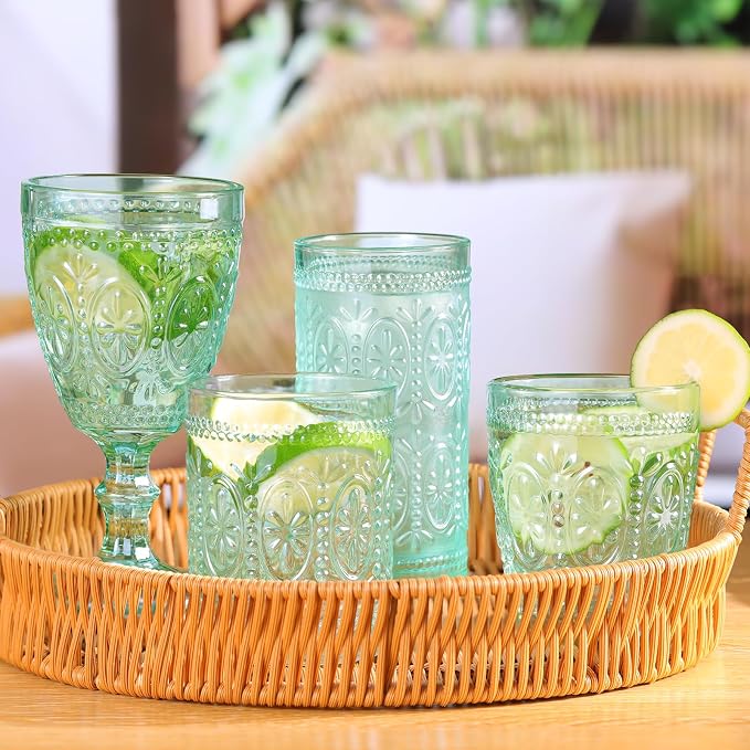 abrwyy Green Drinking Glasses, Vintage Glassware, 12oz Highball Glasses | - Image 4