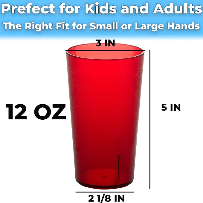 Restaurant Grade, BPA-Free 12oz Red Plastic Cups 24pk. Super Durable, Break - Image 6