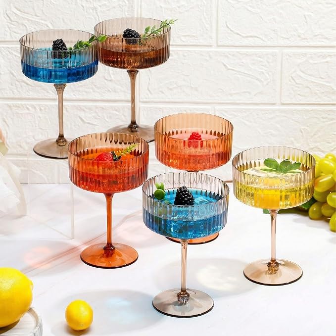 Jingmore 24 Pcs Ribbed Martini Glasses 10 oz Disposable Plastic Vintage Ribbed - Image 3