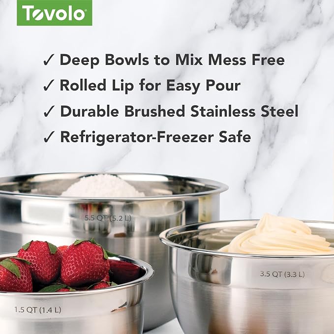 Tovolo XL Mixing Bowl Stainless Steel 7 Quart Extra Large Metal Mixing Bowls - Image 3