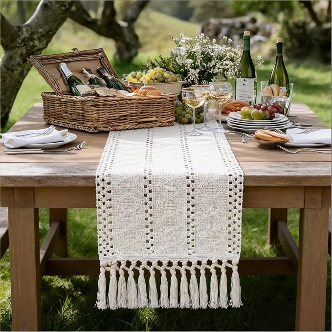 Boho Table Runner Summer Farmhouse Rustic Dining Dresser Scarf Home Decor | - Image 4