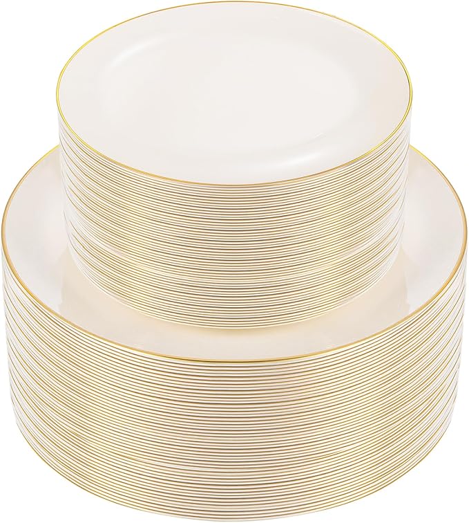 PULOTE 100PCS Ivory Plastic Plates by PULOTEpartywareWesupplyproductsandyouenjoylife