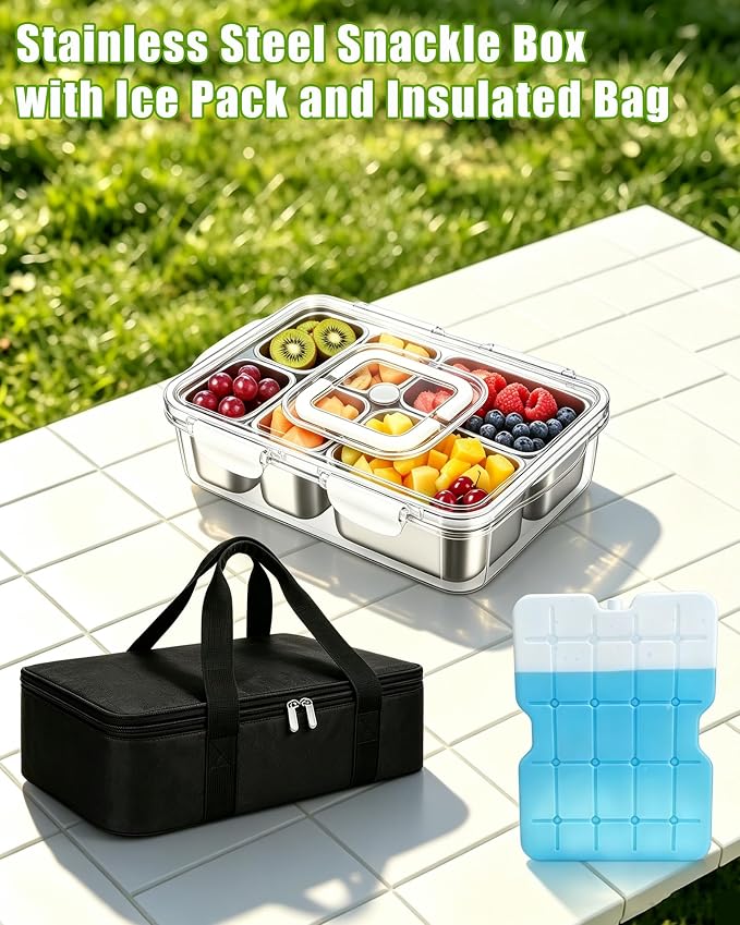 Snackle Box Container, Stainless Steel Divided Serving Tray - Image 2