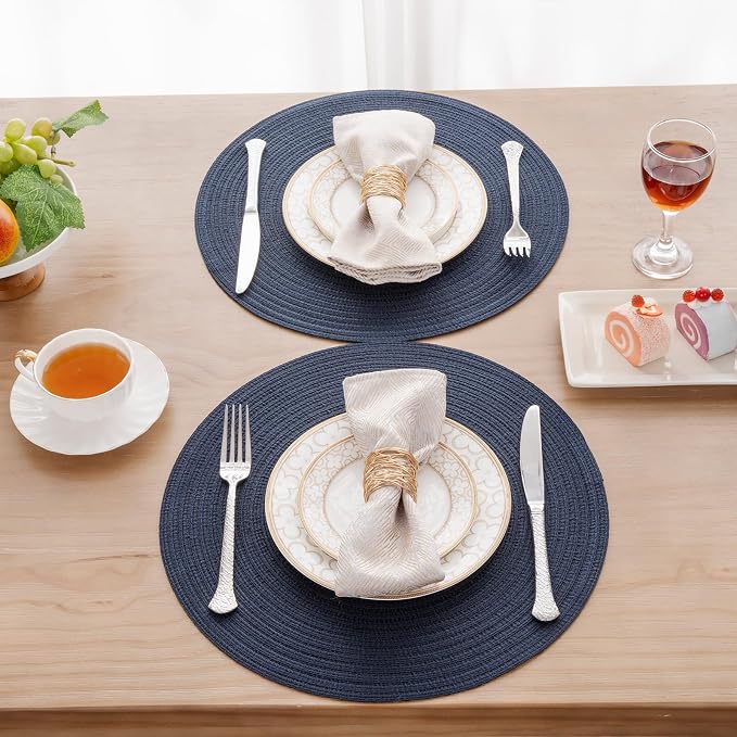 SHACOS Round Placemats Set of 4 Washable 15 inch Round Table Mats Cotton - Image 2