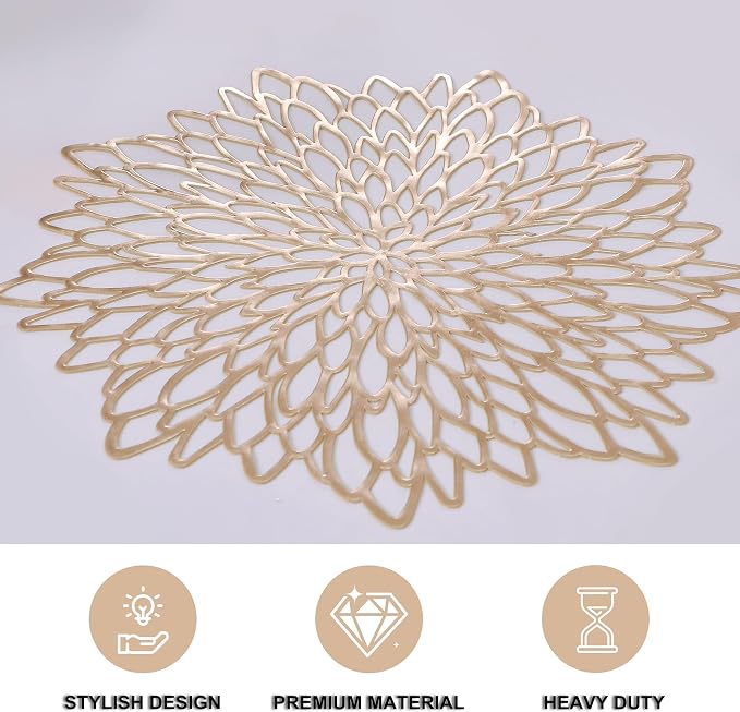 Snowkingdom Pack of 8 Gold Metallic Round Placemats Bulk Round Pressed Vinyl - Image 3