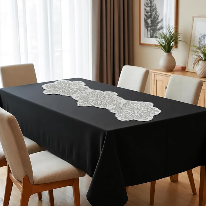 Handmade Beaded Table Runner 13x36 Inch – Silver & White Floral Beaded Runner - Image 3