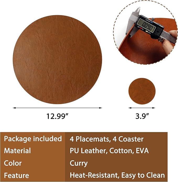 Set of 8 PU Leather Placemats, Waterproof Coffee Coasters, Kitchen Table Mats - Image 4