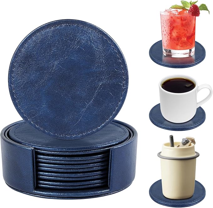 Leather Coasters Set of 6 with Holder, Tabletop Protection, Coffee Table & Bar - Image 6