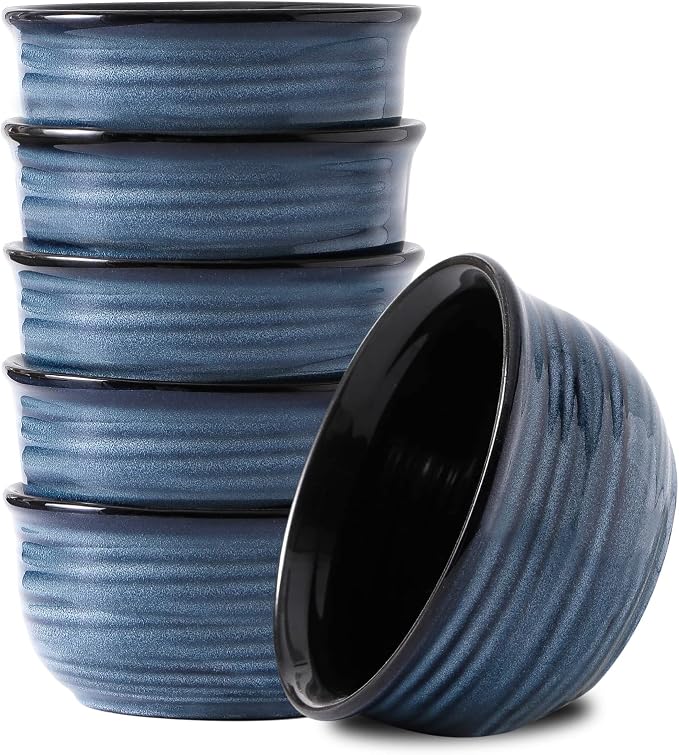 HASENSE Ceramic Cereal Bowls Set of 6, 20 Oz Navy Blue Stoneware Bowls by Hasense
