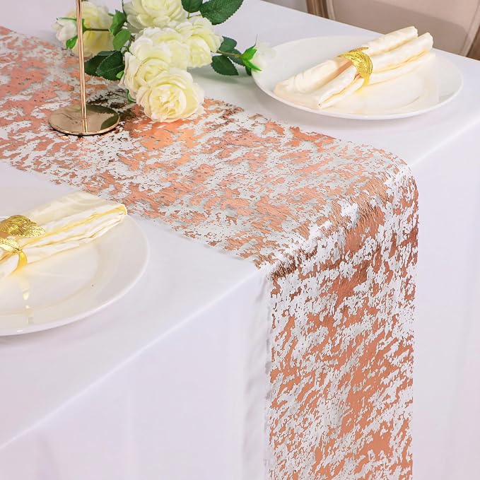Snowkingdom 2 Pieces Rose Gold Table Runner 11"x108" Glitter Sequin Metallic - Image 5