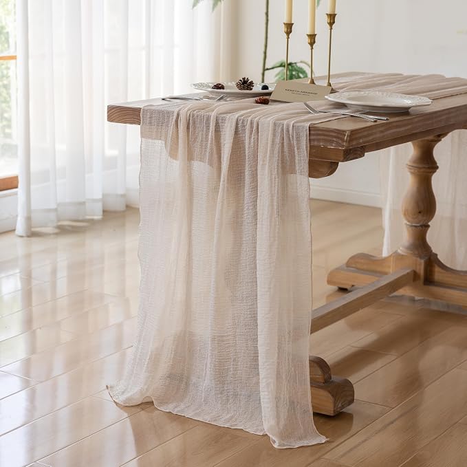 10Pcs Light Beige Cheesecloth Table Runner 120 Inches - Image 2