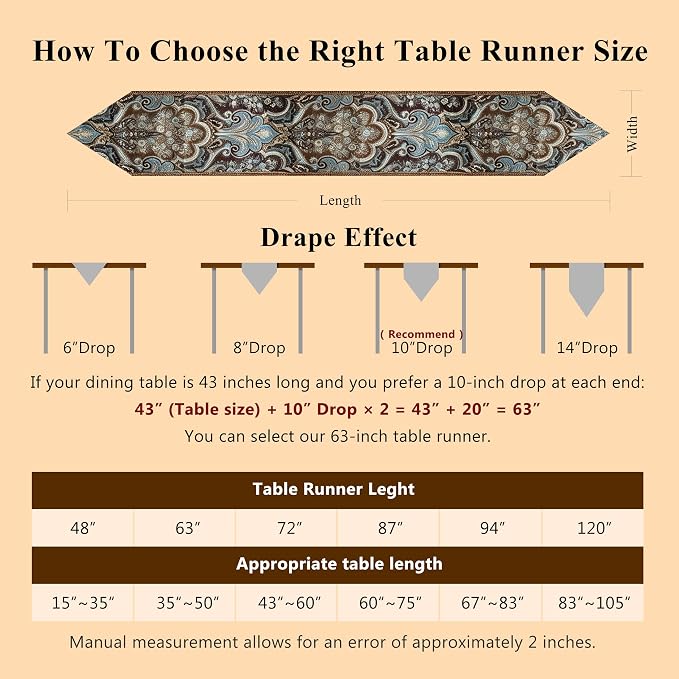 Dining Table Runner 48" Teal Brown - Image 6