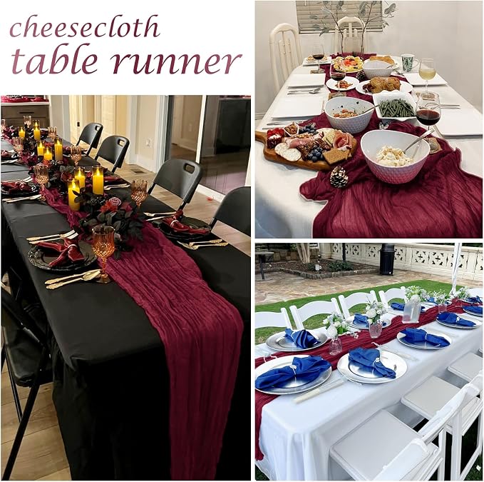 12 Pack Burgundy Red Cheesecloth Table Runner 17 x 108 Inch Gauze Table Runner - Image 7