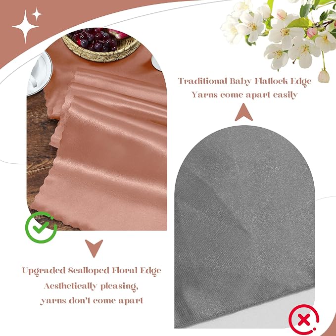 VACVELT Rose Gold Satin Table Runners, 12x72 Inch, 12 Pack, Scalloped Edge | - Image 7