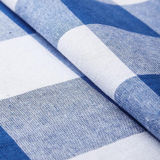 Encasa XO Table Runner, Woven Cotton Dining Runner 13"x59" Buffalo Blue Checks - Image 5