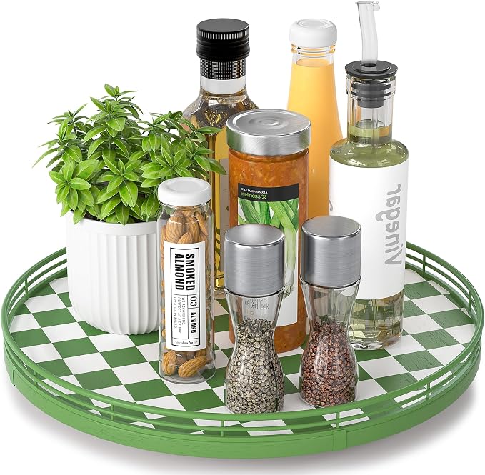 AMH 13-Inch Green and White Checkerboard Lazy Susan by AMH