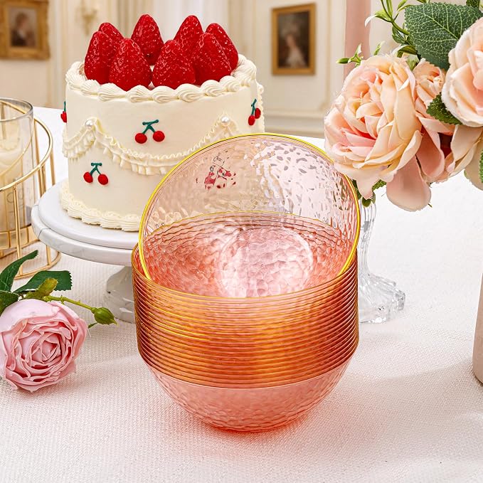 Tinybee 30 Pack Pink Plastic Bowls - Image 4