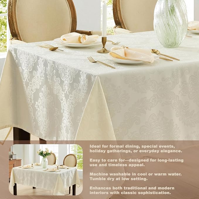Newbridge Barcelona Luxury Damask Fabric Tablecloth, 70” Extra Wide x 144” - Image 3