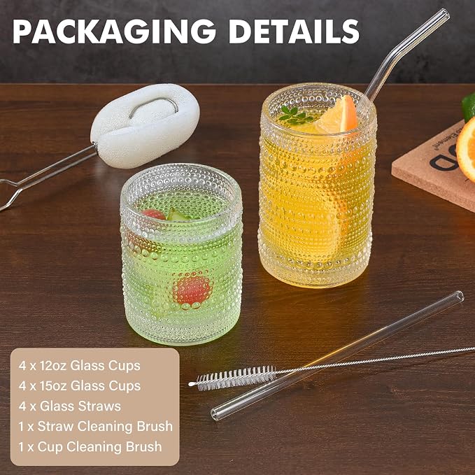 ZMOWIPDL 12oz & 15oz Hobnail Drinking Glasses, - Image 2