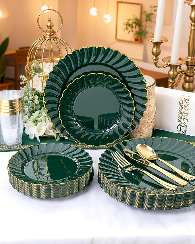 YOUBET 175PCS Green Scalloped Plastic Plates - Image 4